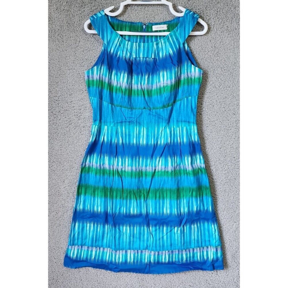 Calvin Klein Women's Sleeveless Empire Waist Fit & Flare Dress Cotton Blue Sz 8